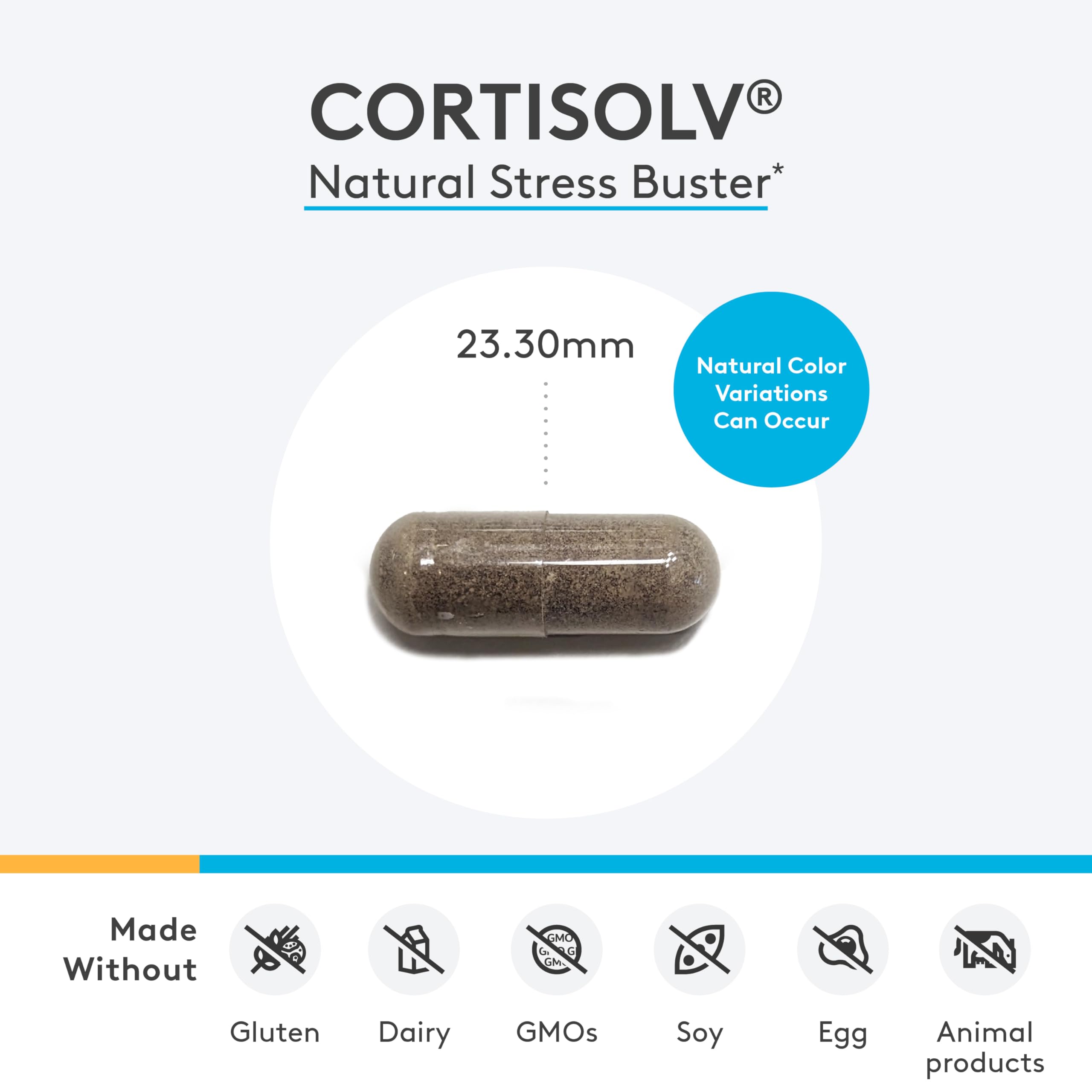 XYMOGEN Cortisolv capsules close-up showing easy-to-swallow capsules for energy.