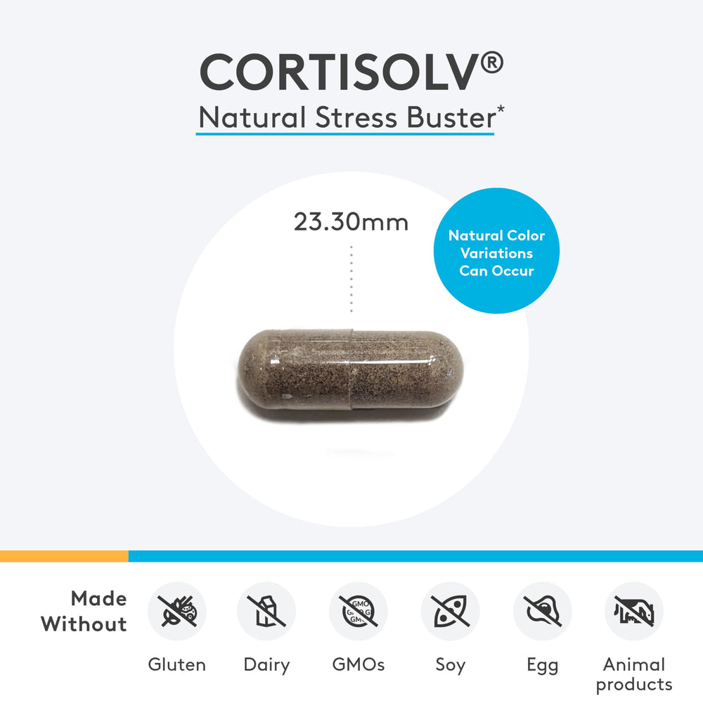 XYMOGEN Cortisolv capsules close-up showing easy-to-swallow capsules for energy.