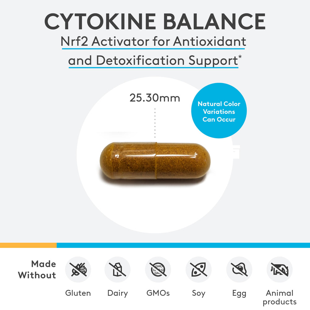 Close-up of XYMOGEN Cytokine Balance capsules ready for daily use