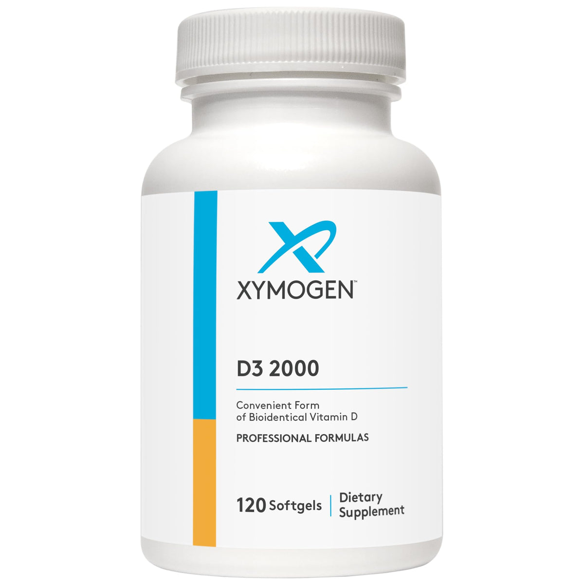 Xymogen D3 2000 bottle with softgels may support immune and bone health.