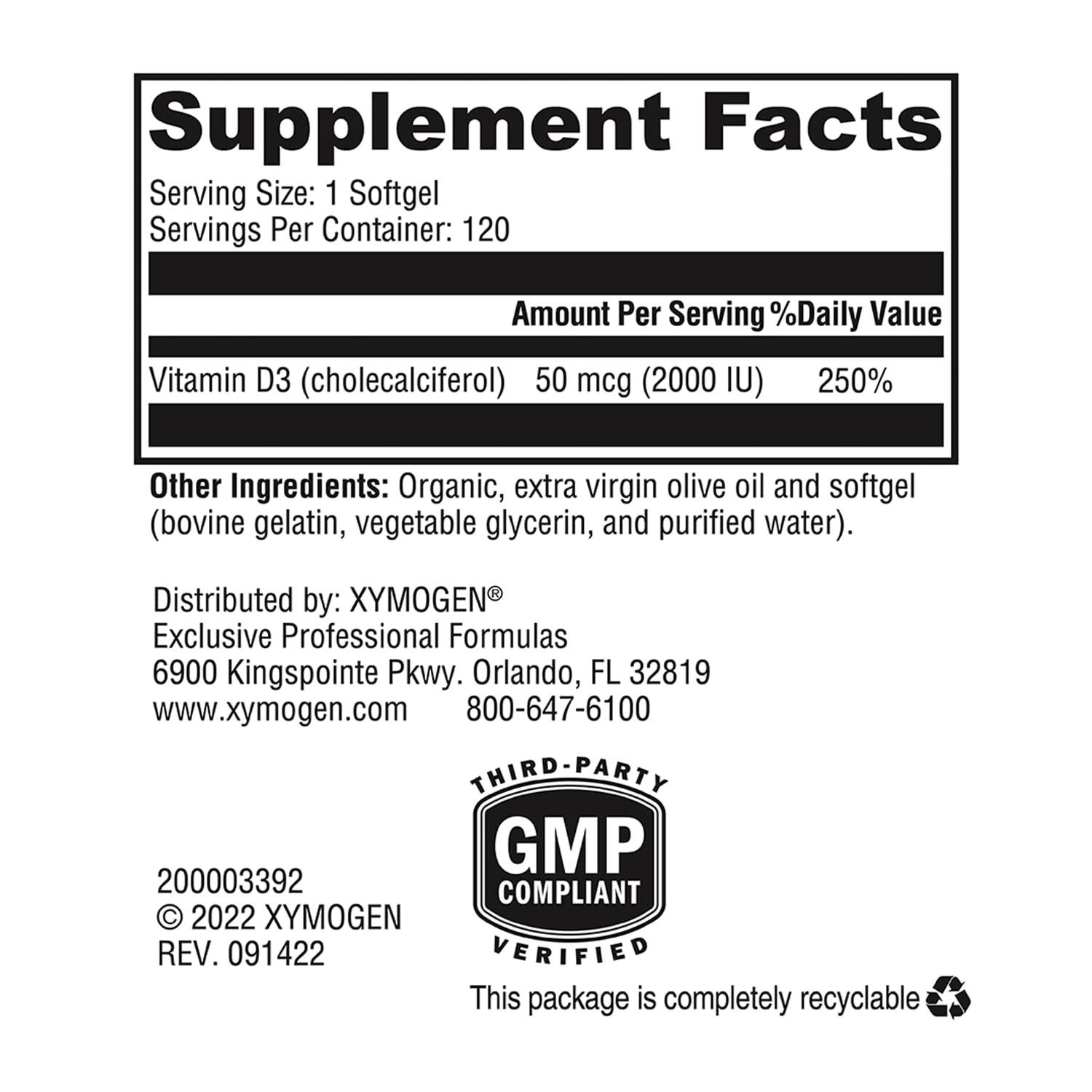 Daily dose ready scene with Xymogen D3 2000 softgels.
