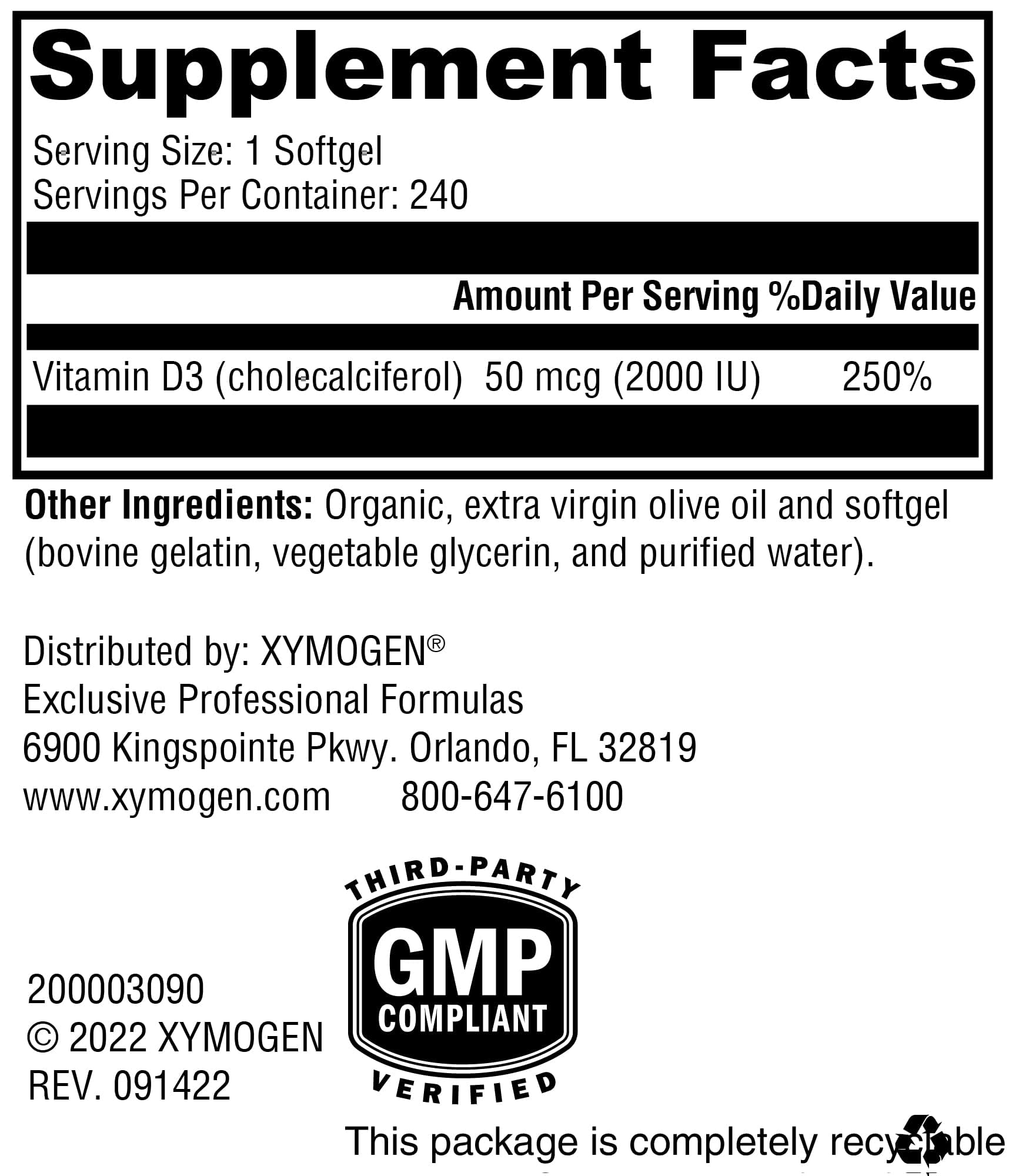 XYMOGEN D3 2000 softgels close-up highlighting bioavailable vitamin D3.