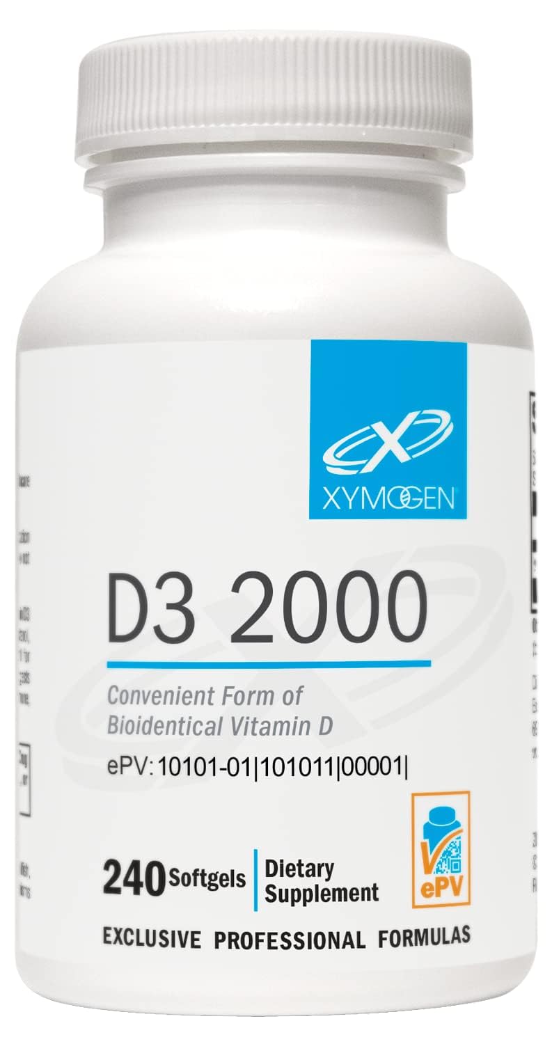 XYMOGEN D3 2000 softgel pack for easy daily vitamin D3 intake.