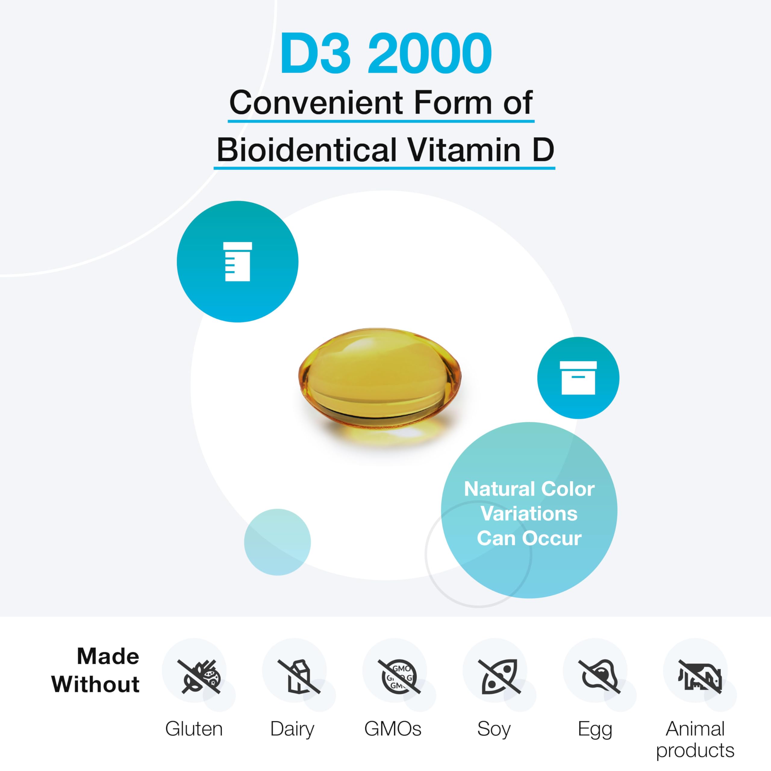 Close-up of Xymogen D3 2000 softgels for daily vitamin D intake.