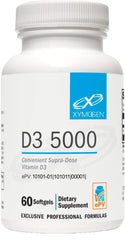 XYMOGEN D3 5000 softgels bottle supports immune health.