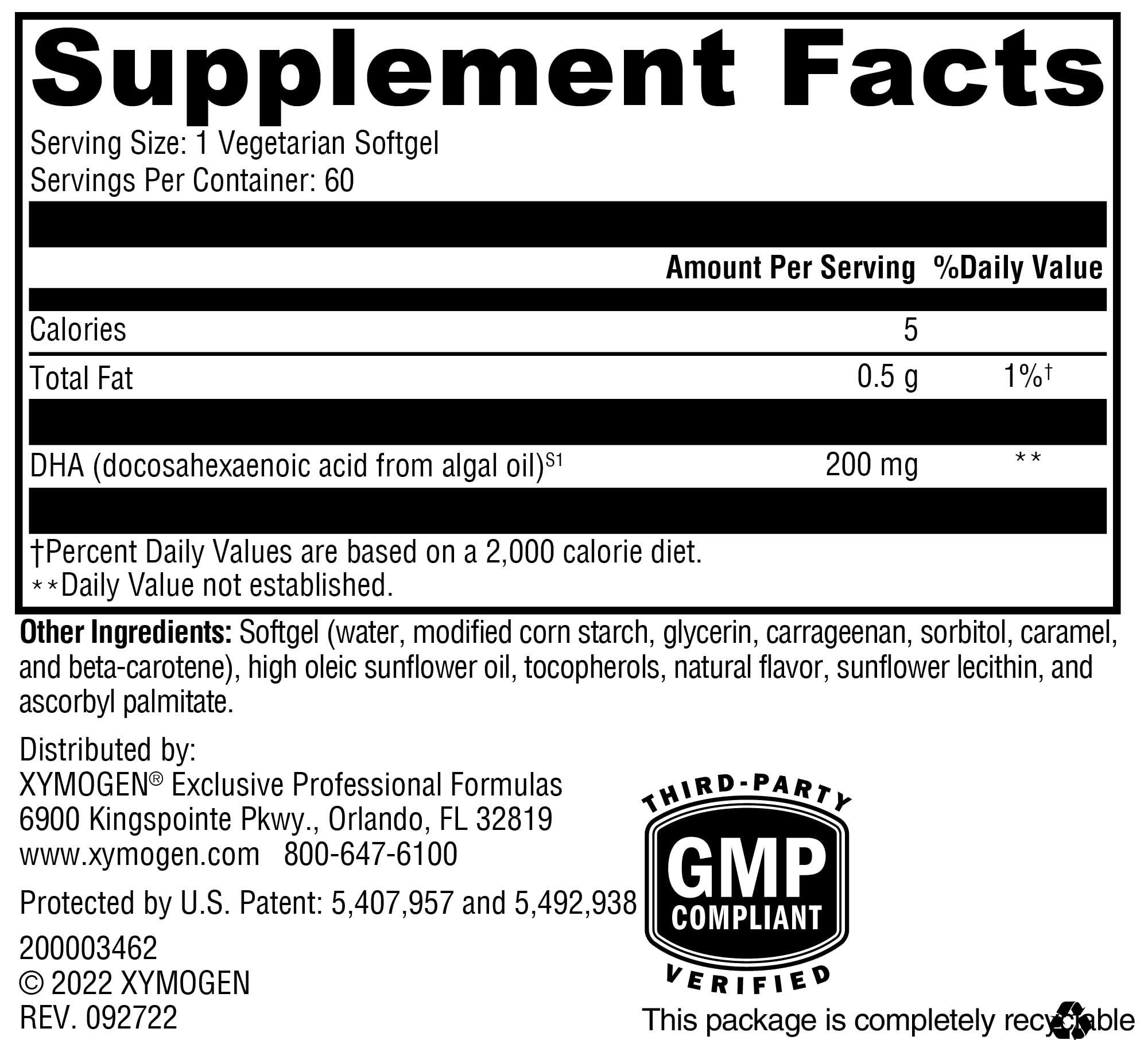 XYMOGEN DHA from Algae softgels shelf-display conveys premium quality