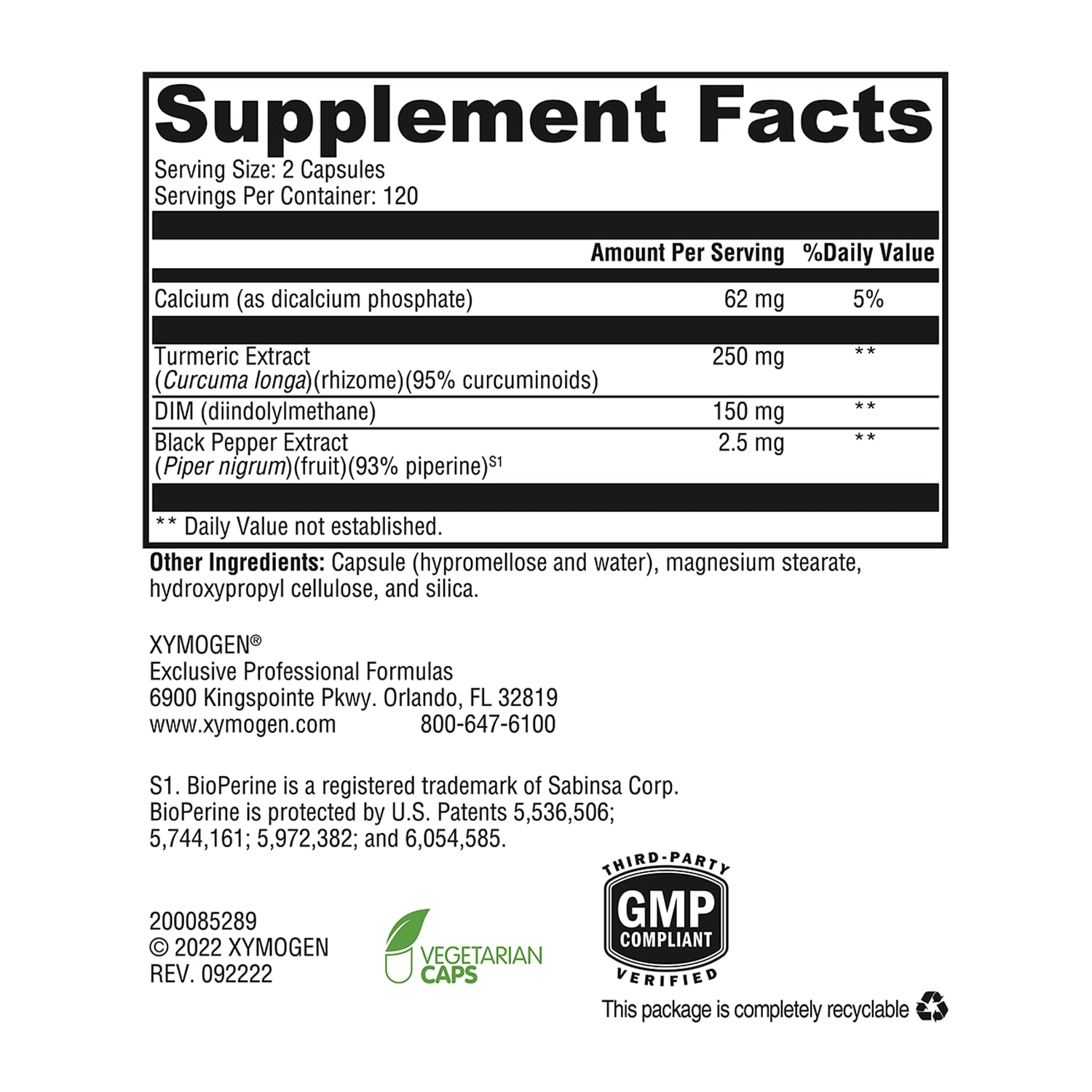 XYMOGEN Dimension 3 turmeric-curcumin extract highlights antioxidant support