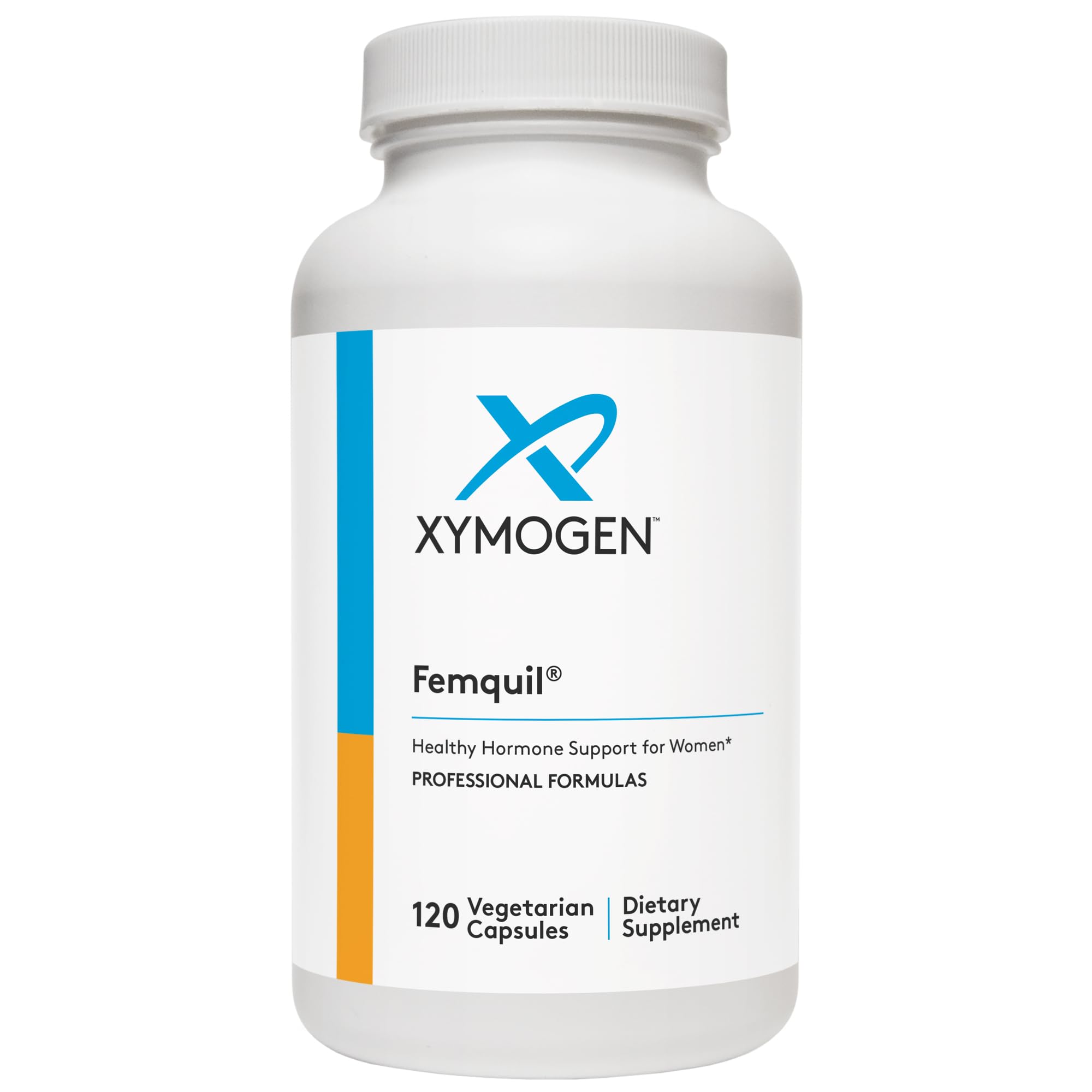 Xymogen Femquil bottle front showing label and packaging for hormone balance support.