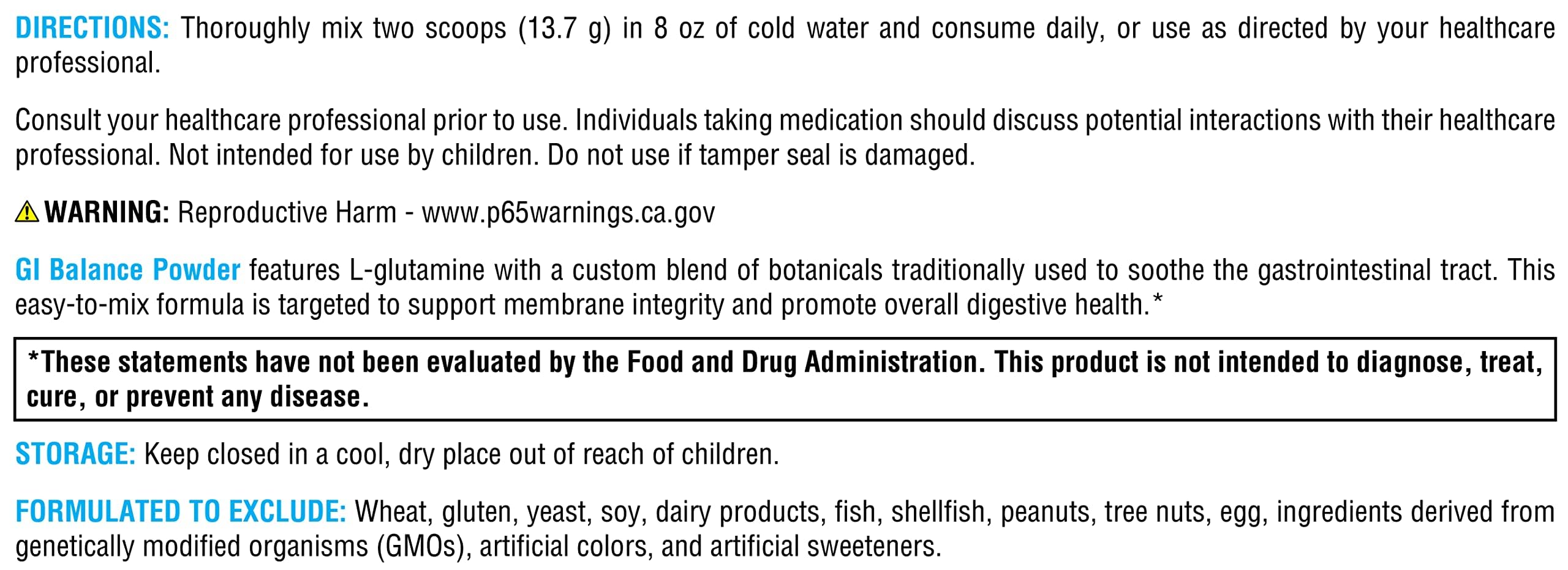 XYMOGEN GI Balance Powder ingredients panel emphasizing zinc L-carnosine and Aloe.