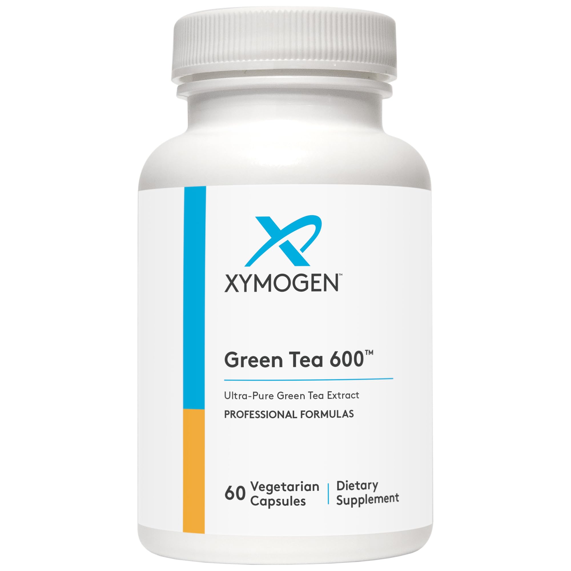XYMOGEN Green Tea 600 bottle with glass, convenient daily use.