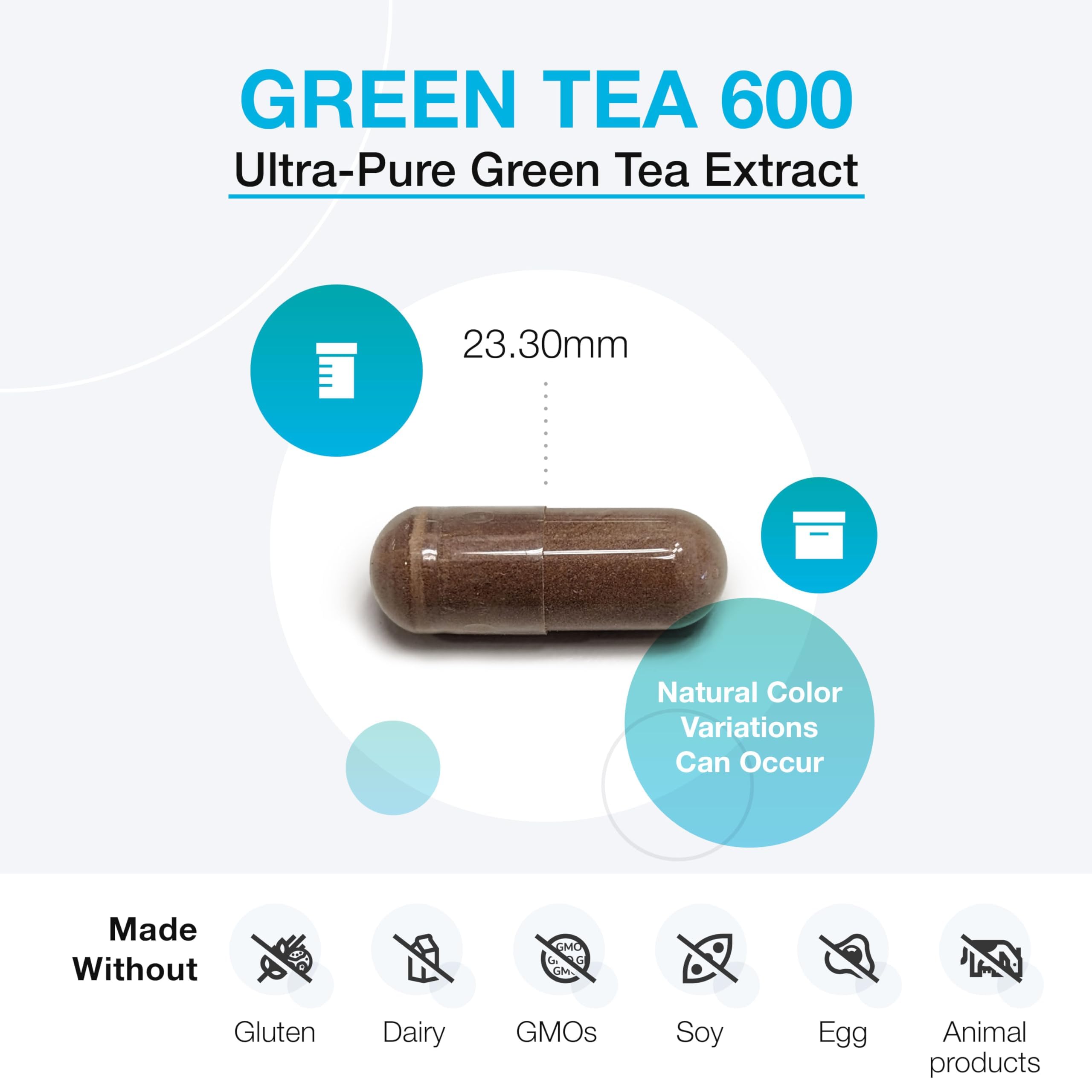 XYMOGEN Green Tea 600 label detail, gluten-free and vegan formulation.
