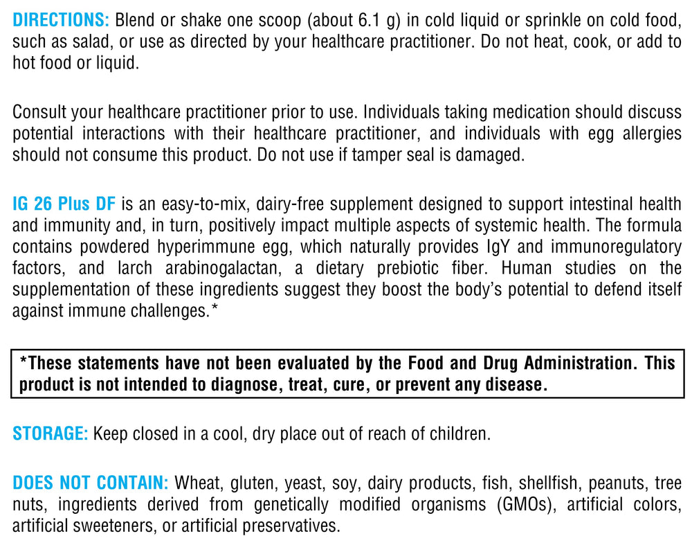 XYMOGEN IG26 Plus DF allergen-free formula illustration.