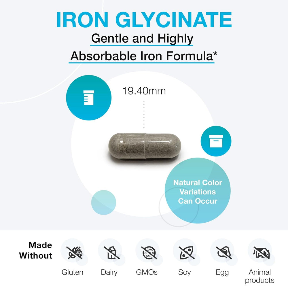 XYMOGEN Iron Glycinate vegan formula badge on bottle.