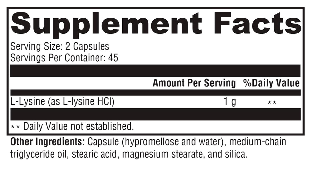 XYMOGEN L-Lysine 1000mg capsules container on shelf for everyday supplementation.