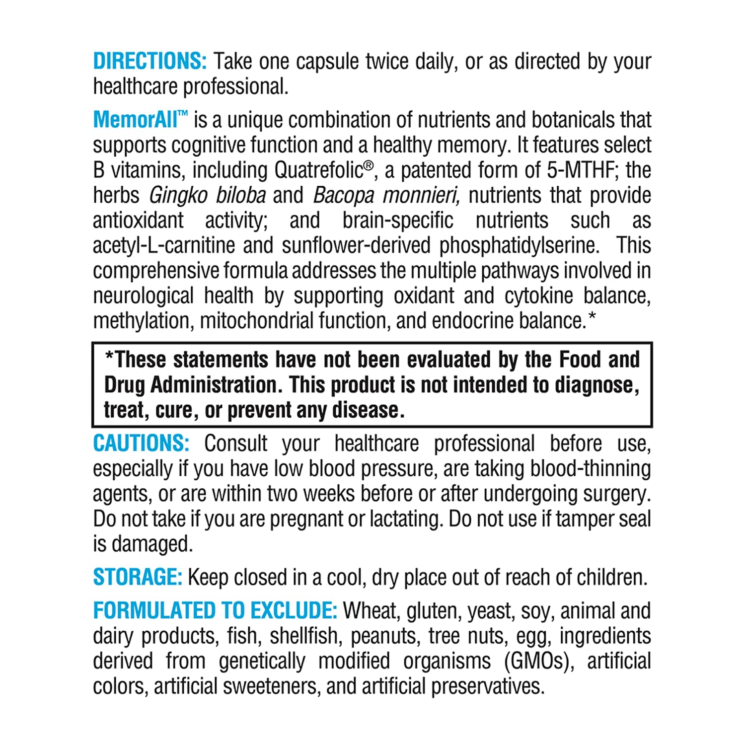 MemorAll packaging on white background highlights allergen-free formula.