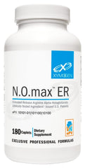 Xymogen N.O.max ER bottle front shows extended-release nitric oxide support for workouts.