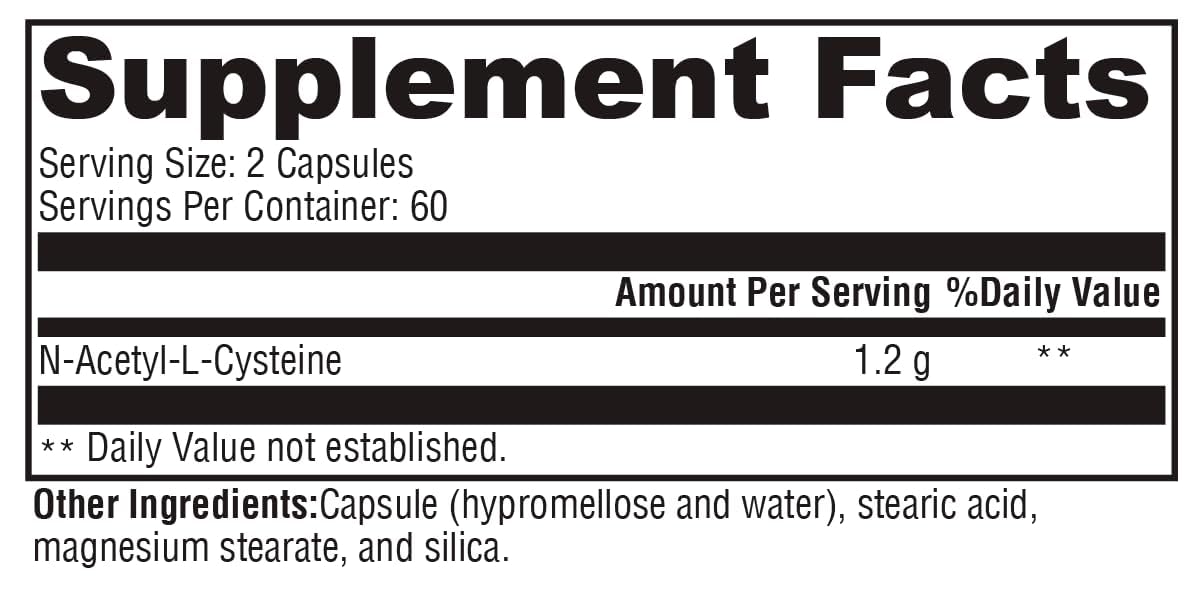 XYMOGEN N-Acetyl-Cysteine 600mg capsules close up showing easy to swallow form.