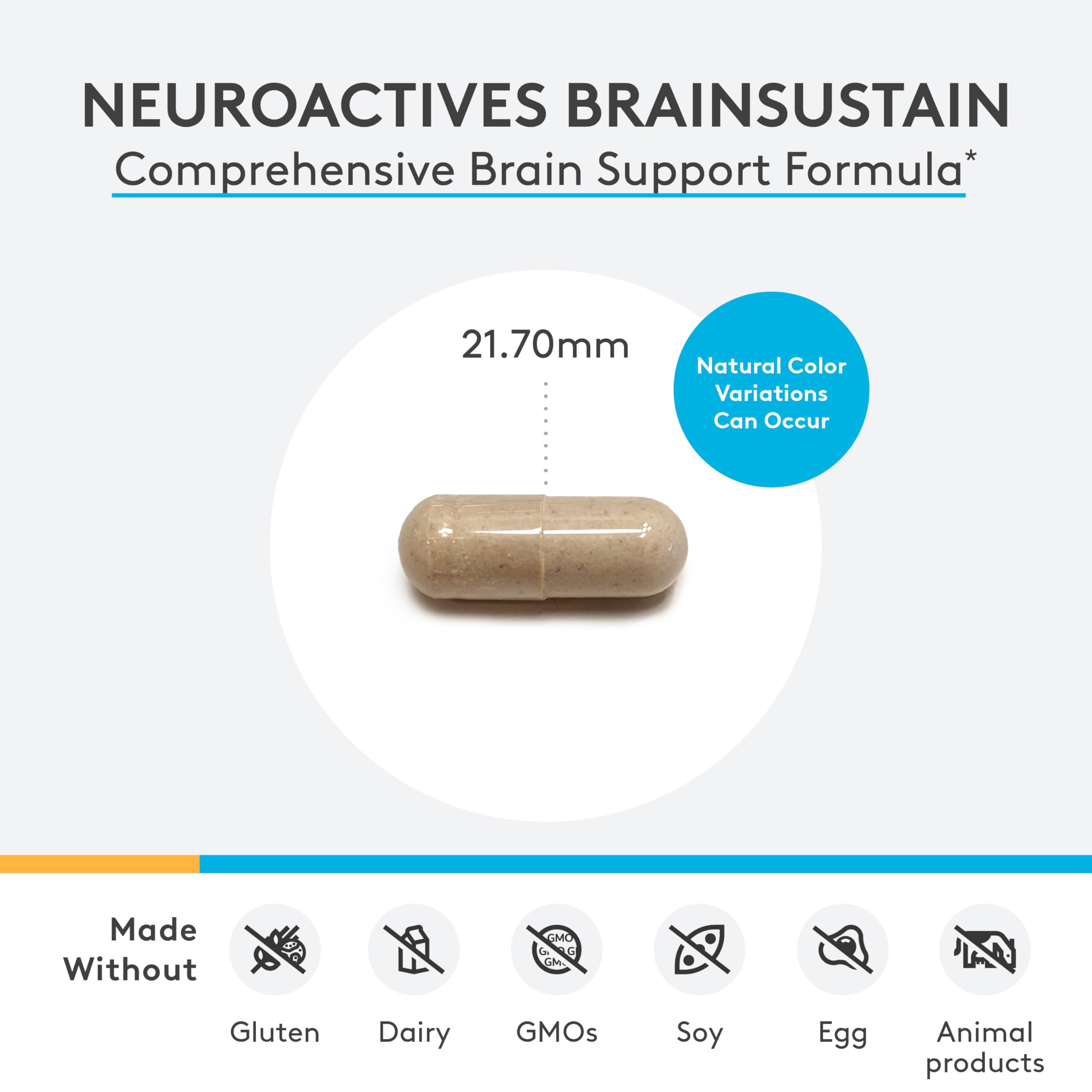 Close-up of BrainSustain label showing vegan, gluten-free, non-GMO branding
