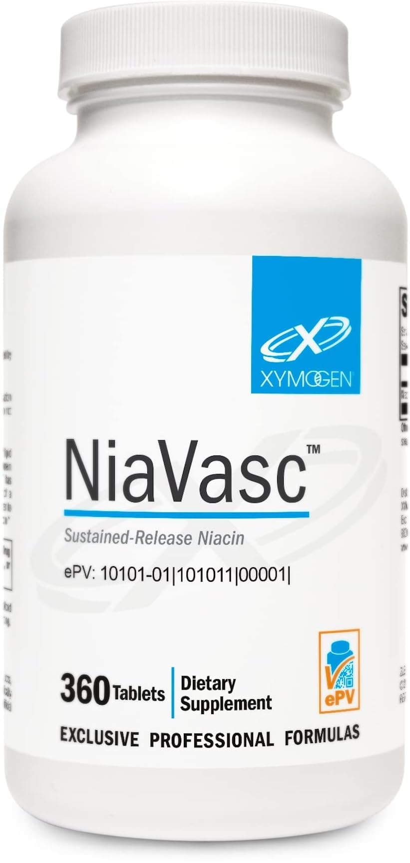XYMOGEN NiaVasc 500mg tablets on bottle support daily lipid balance.