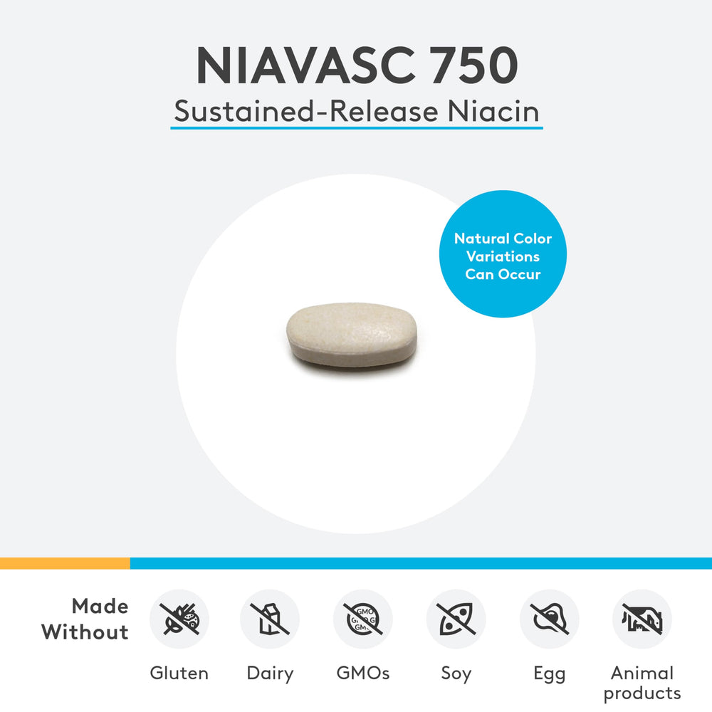 XYMOGEN NiaVasc 750 bottle back with usage and allergen information