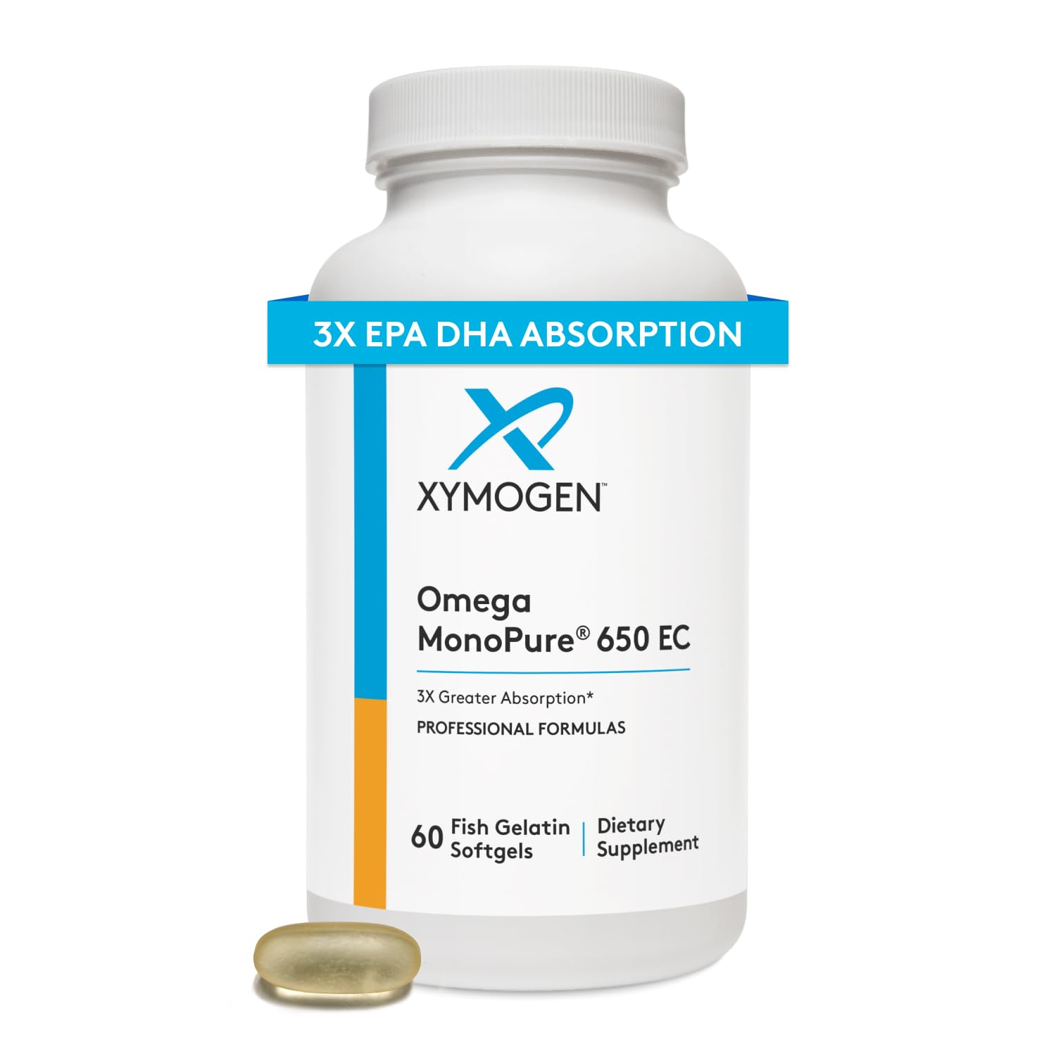 XYMOGEN Omega MonoPure 650 EC bottle for daily heart and brain health support