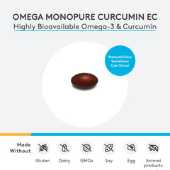 Close-up of XYMOGEN Omega MonoPure Curcumin EC label with turmeric details