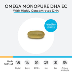 XYMOGEN Omega MonoPure DHA EC capsules showing high absorption monoglycerides.