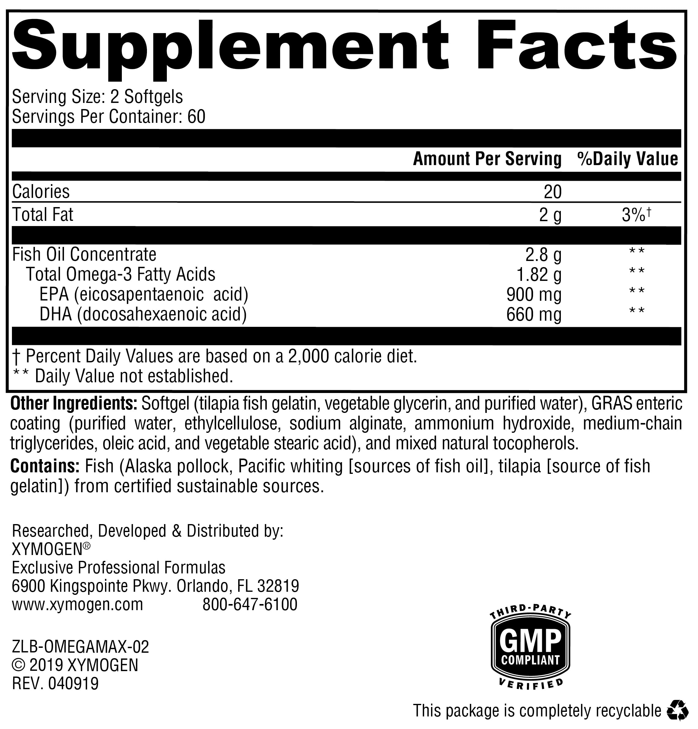 XYMOGEN OmegaPure 780 EC allergen-free formula supports sensitive diets