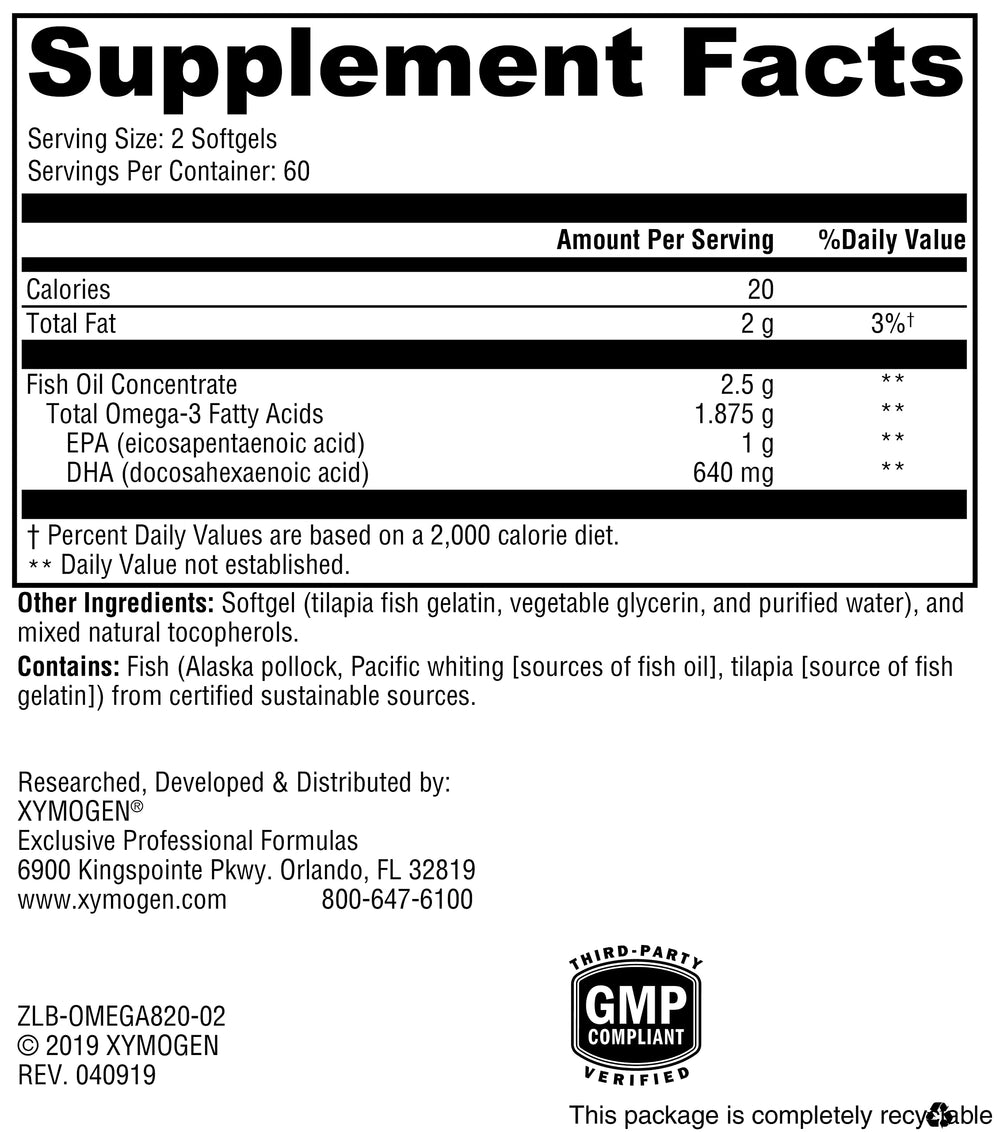 XYMOGEN OmegaPure 820 capsule edge close-up for premium omega-3 supplementation supporting joints.