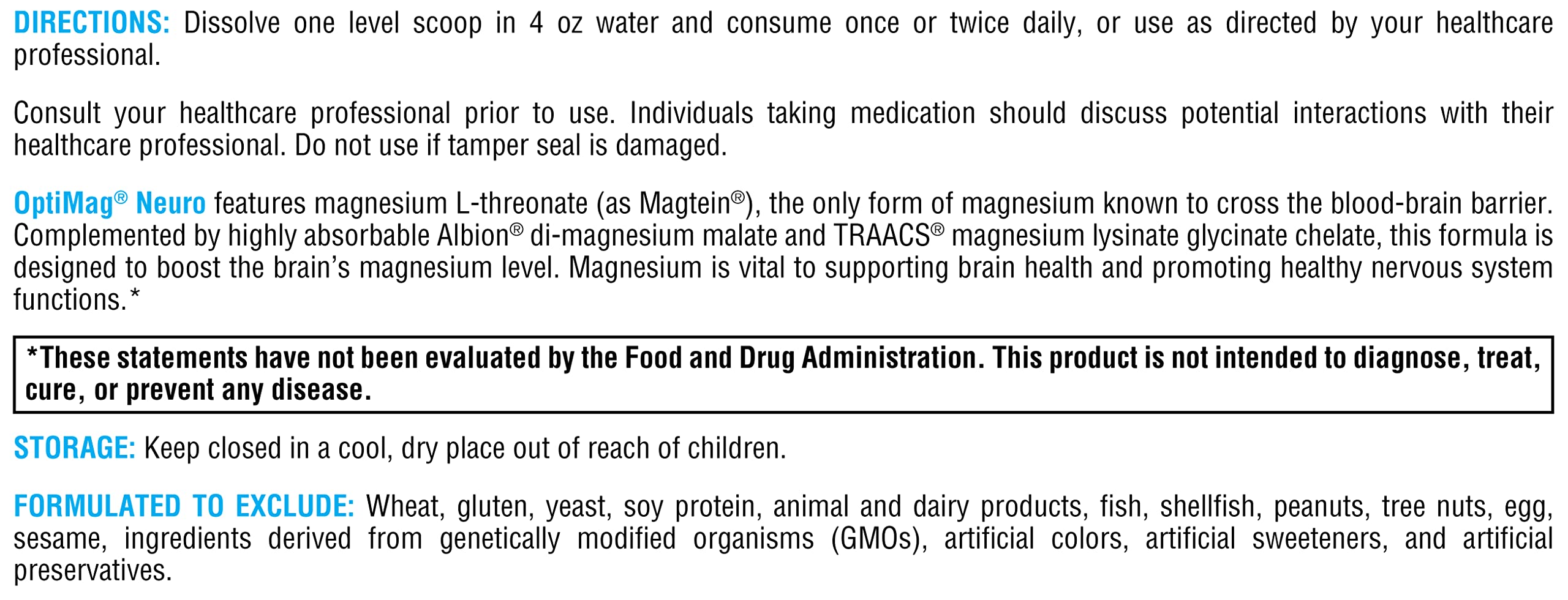 Label closeup highlighting Magtein and chelated magnesium forms