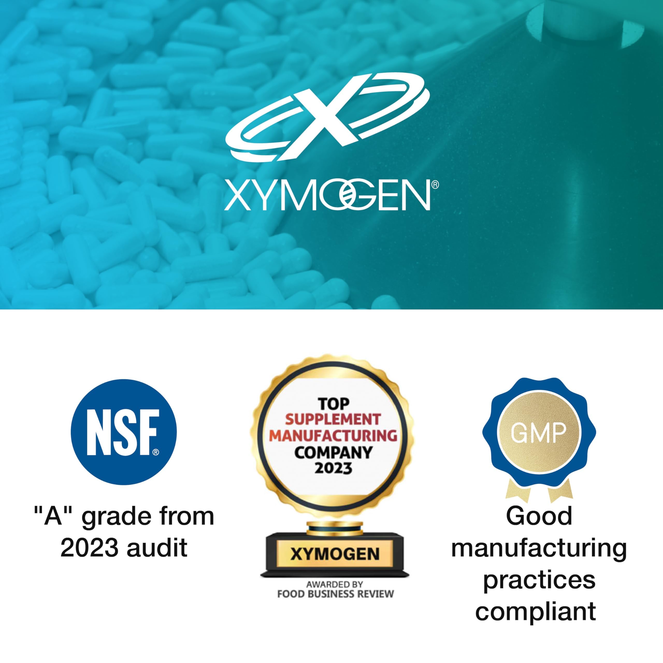 Packaging with nutrition facts for XYMOGEN zinc glycinate