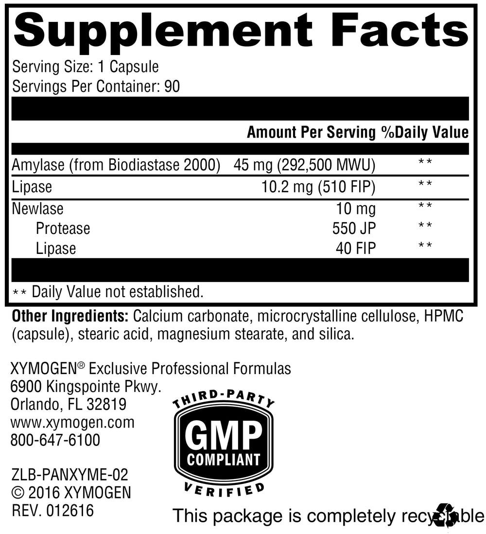 XYMOGEN PanXyme pH vegan symbol confirming plant-based enzyme formula