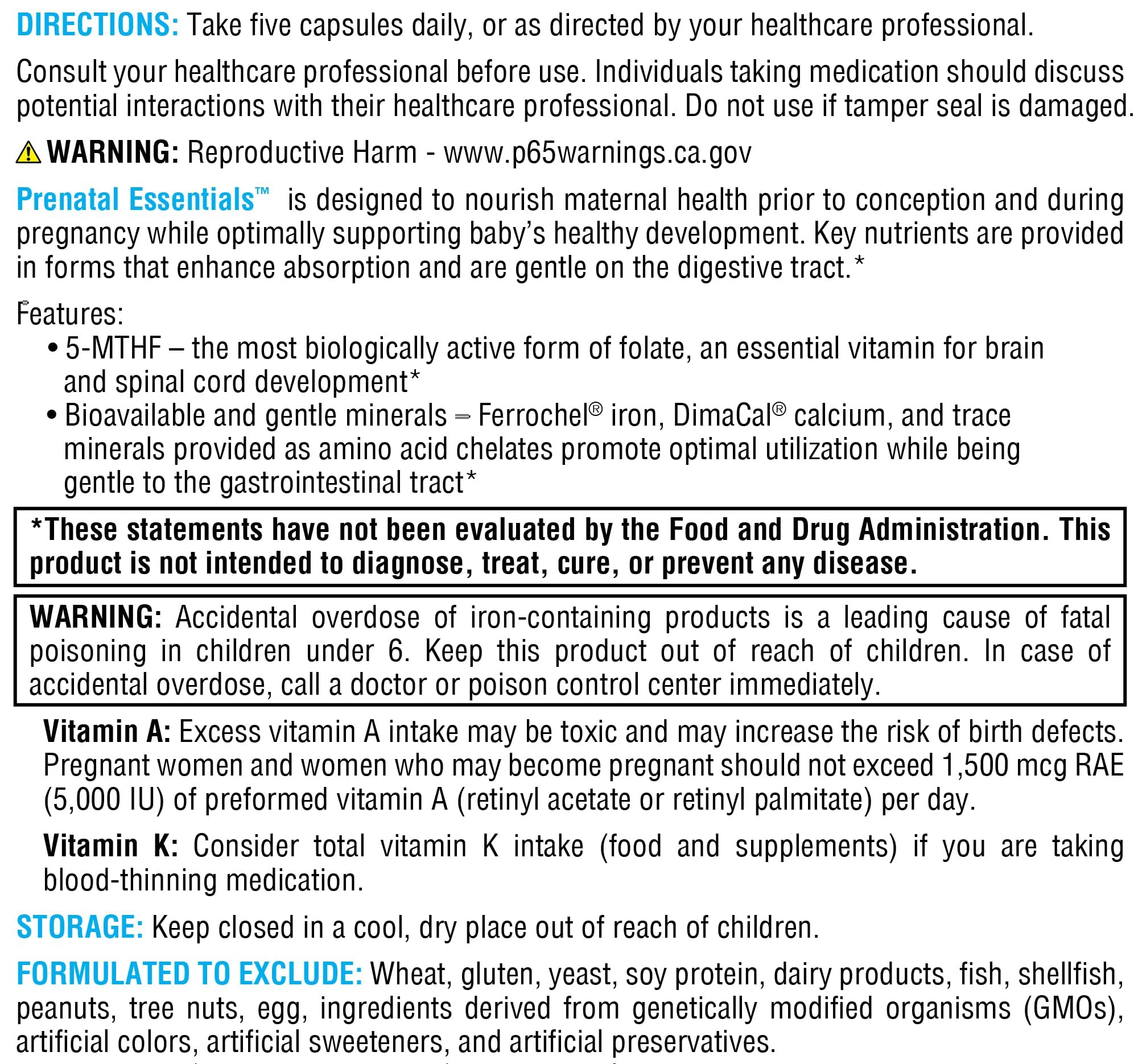 XYMOGEN Prenatal Essentials gluten-free label on packaging