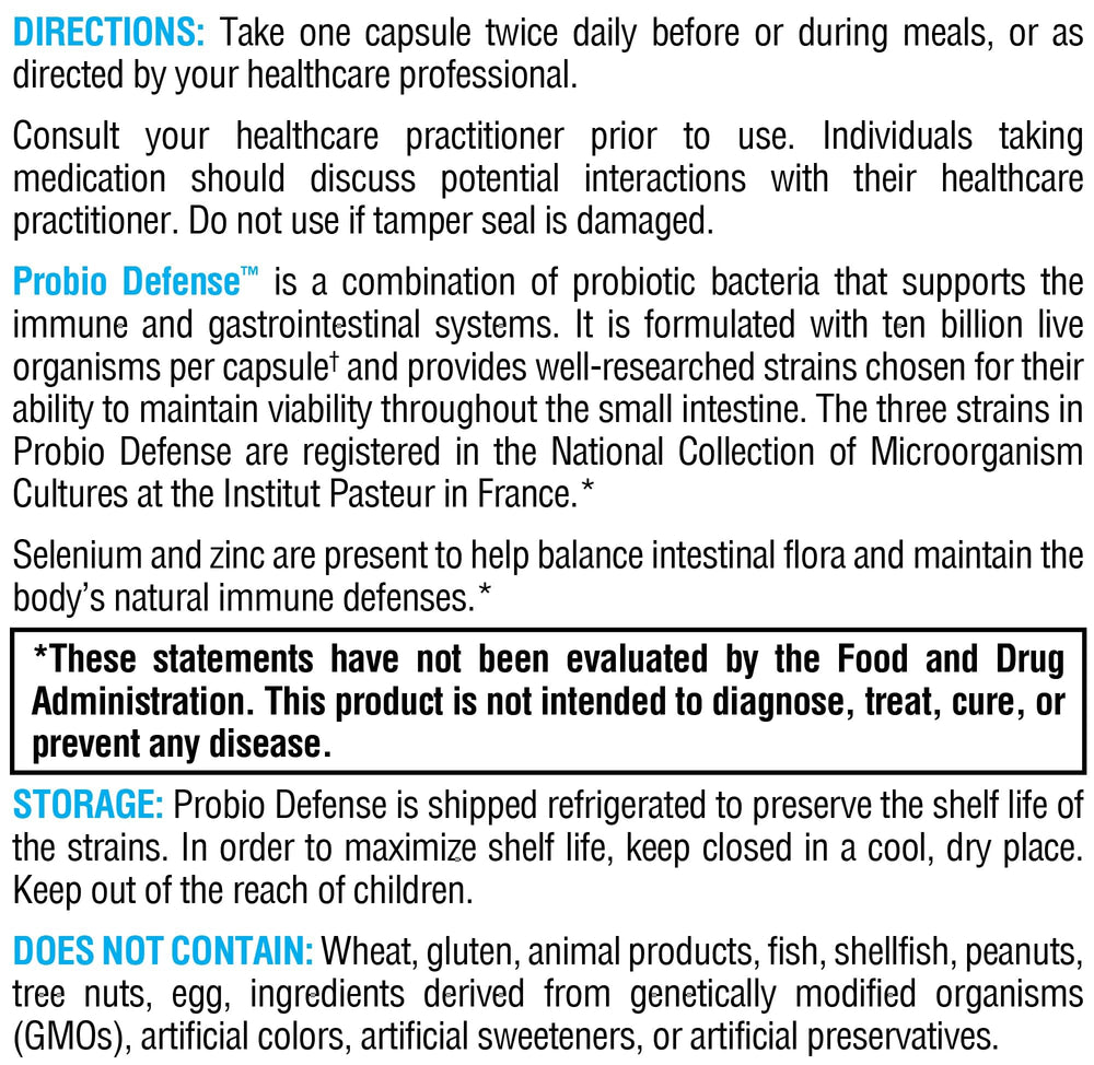XYMOGEN Probio Defense label nutrition highlights 10 billion CFU per capsule.