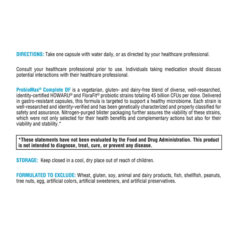 Strains identity notice on ProbioMax 45B underlines well-researched probiotics.