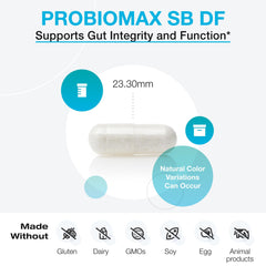 Xymogen Probiomax SB 35B packaging highlighting nitrogen-purged blister protection.