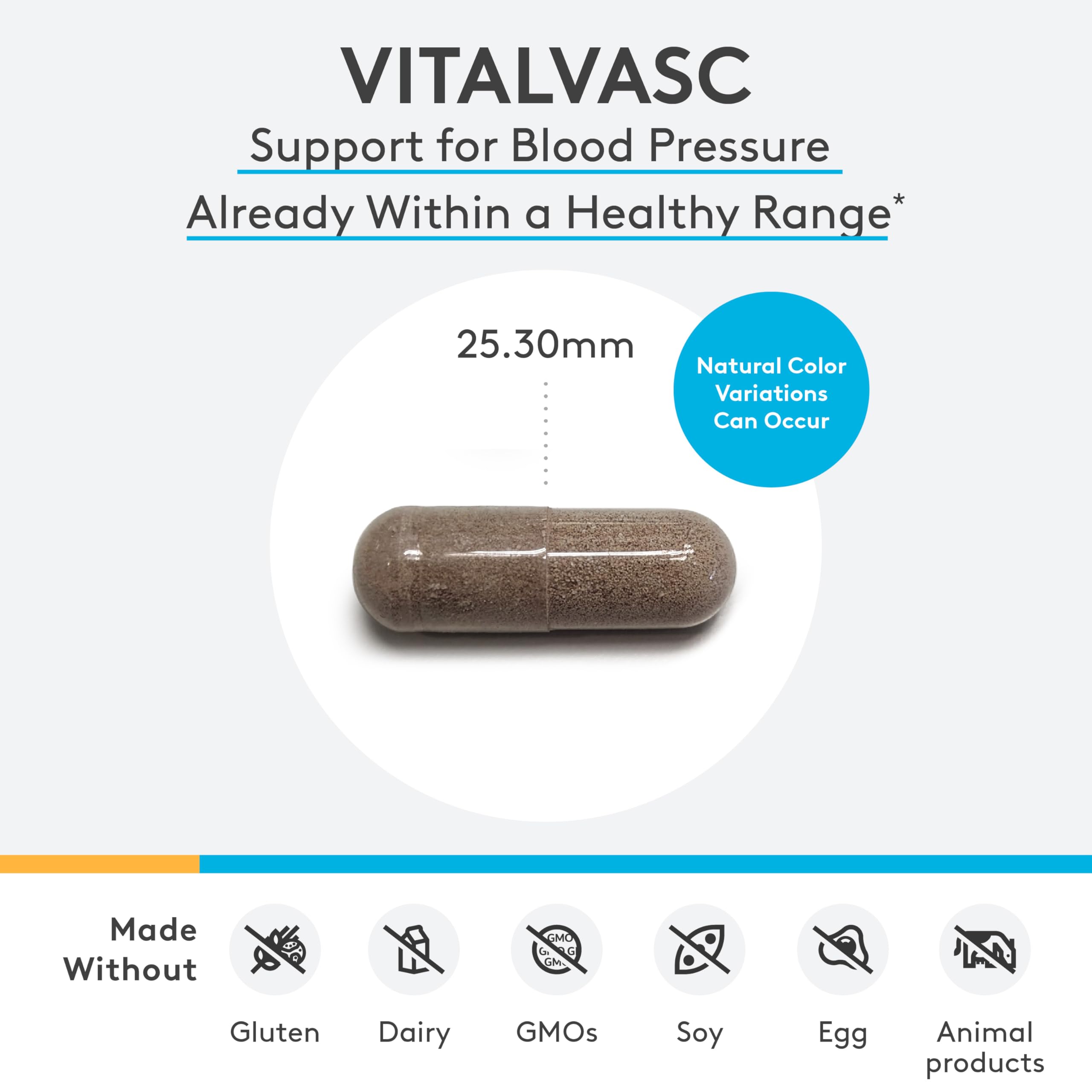 XYMOGEN VitalVasc capsules close-up with label emphasizing olive leaf and grape seed extracts.