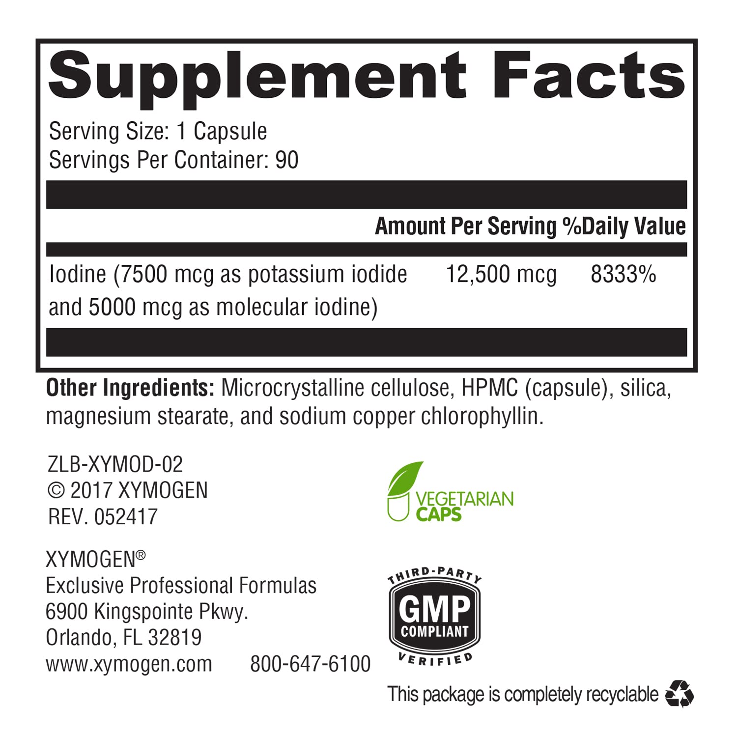 XYMOGEN XymoDine bottle side easy to swallow vegetarian capsule design