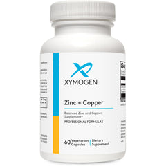 XYMOGEN Zinc+Copper 60 ct bottle close-up for balanced trace minerals
