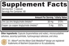 XYMOGEN Zinc+Copper 60 ct pour illustrating simple daily intake