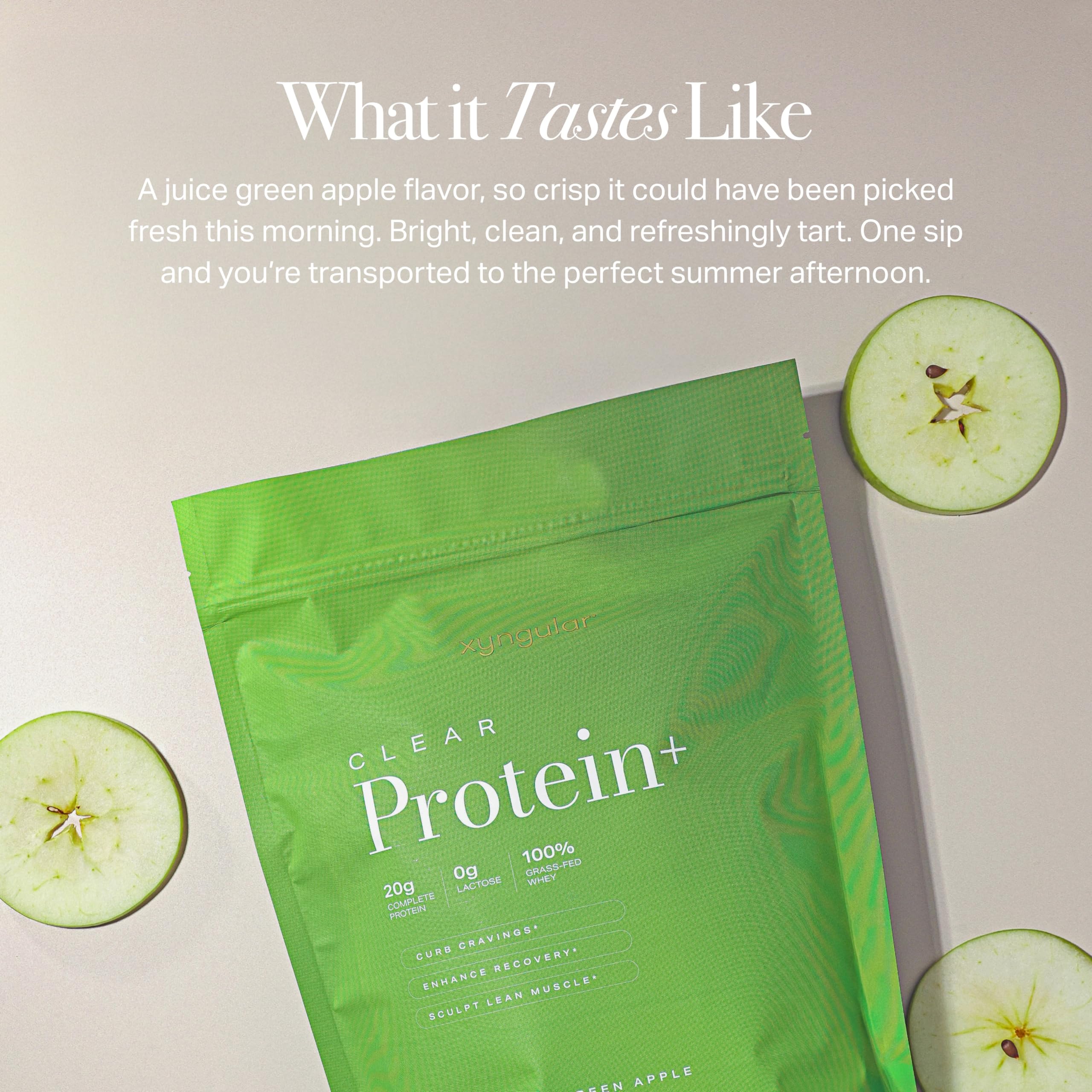 Xyngular Clear Protein+ label close-up highlighting grass-fed European whey
