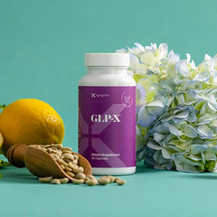 Xyngular GLP-X bottle on desk as convenient daily routine option.