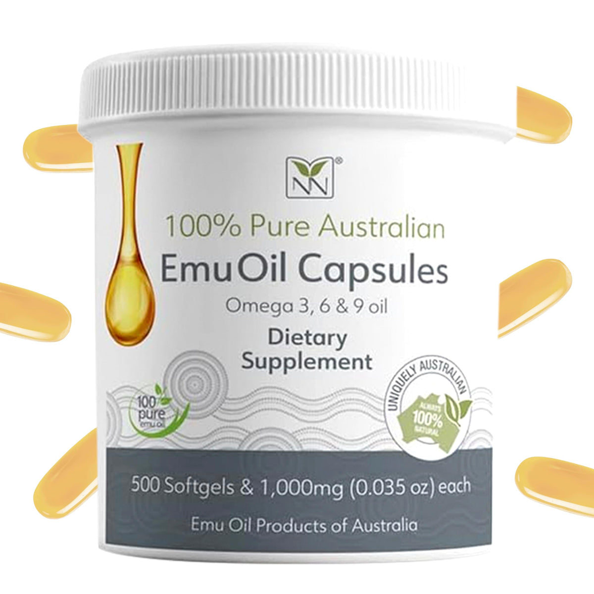 Y Not Natural Emu Oil Capsules bottle for daily wellness with pure Australian oil.