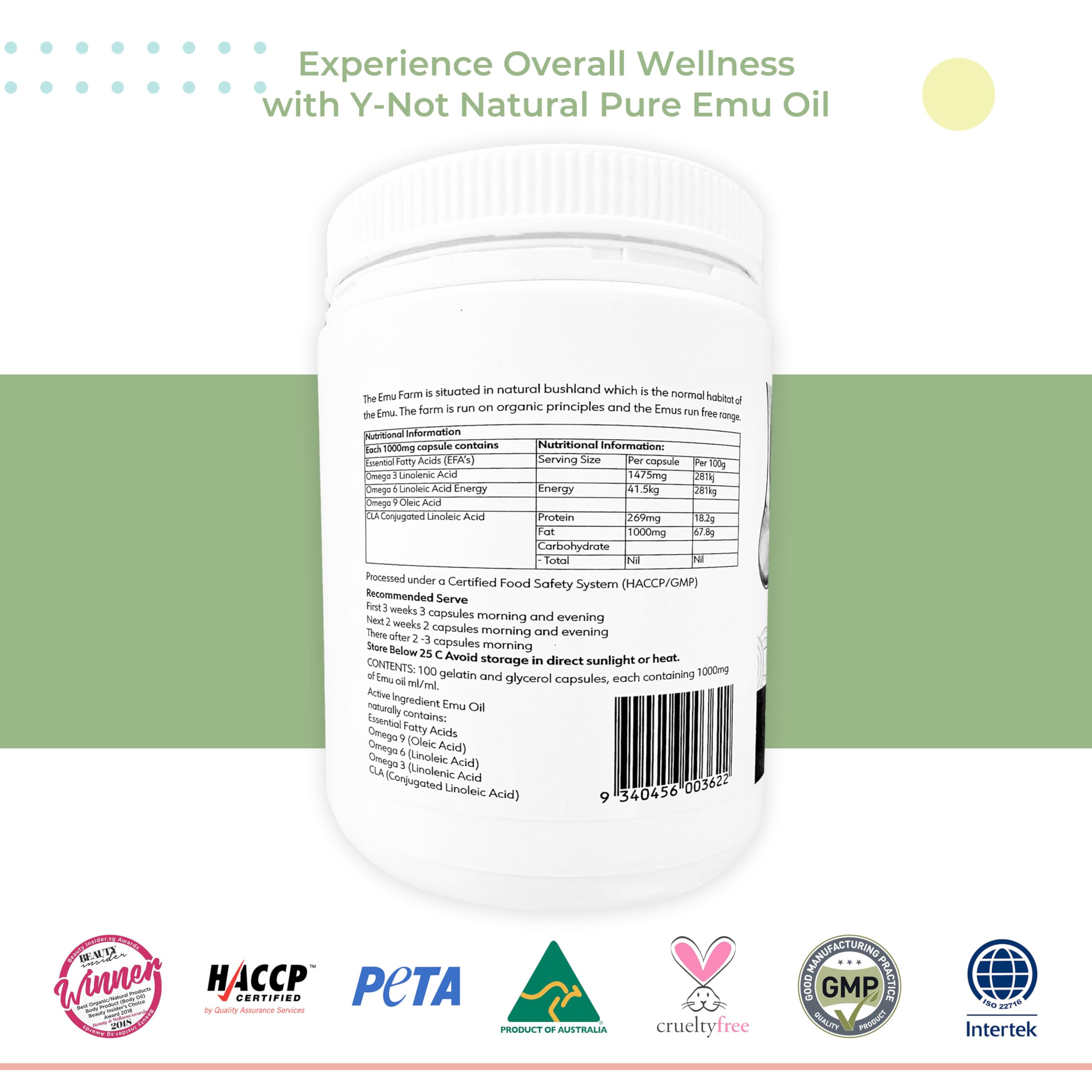 Y Not Natural Emu Oil Capsules joint support focus hints at mobility benefits.