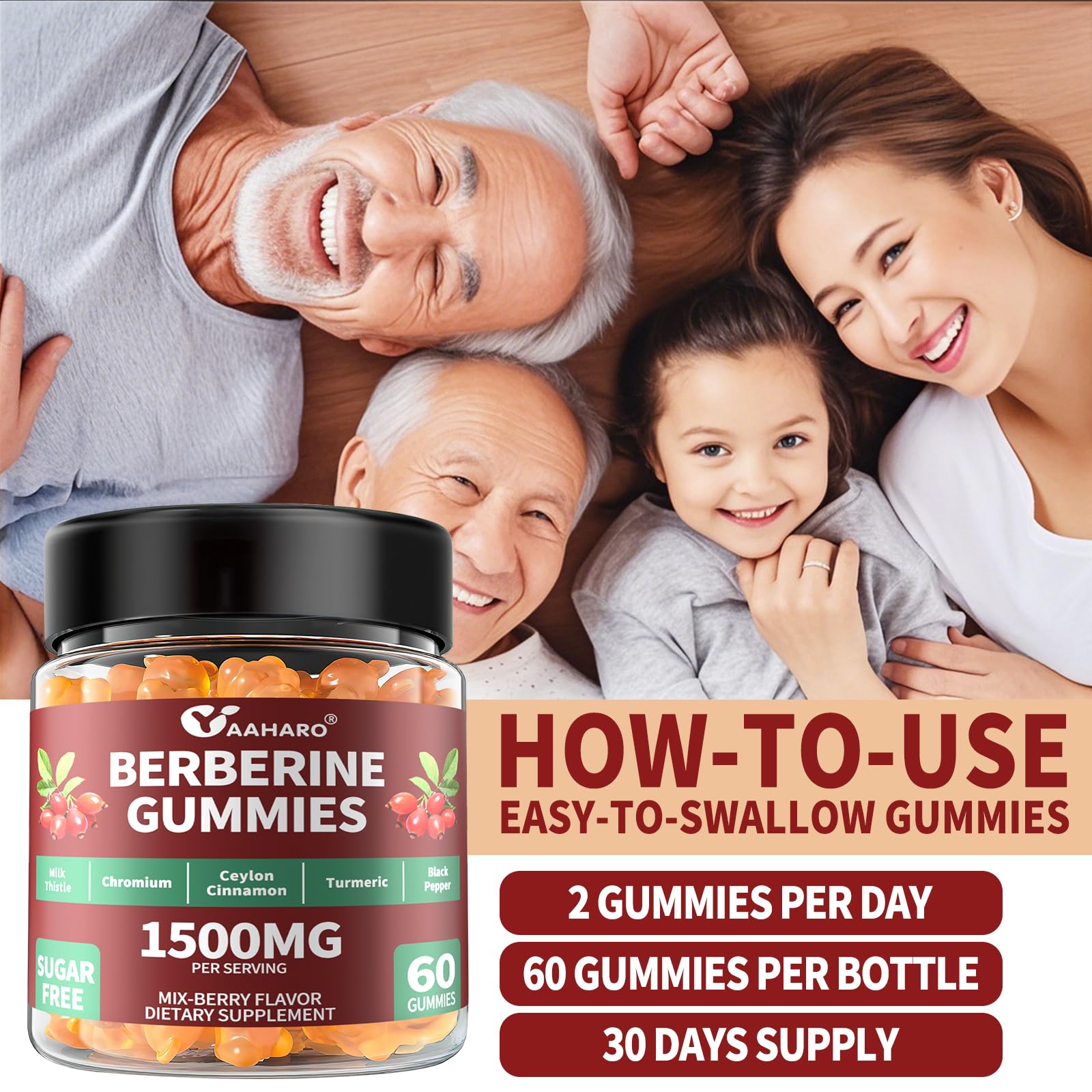 YAAHARO Berberine Cinnamon Gummies packaging front communicates convenient daily gummy format