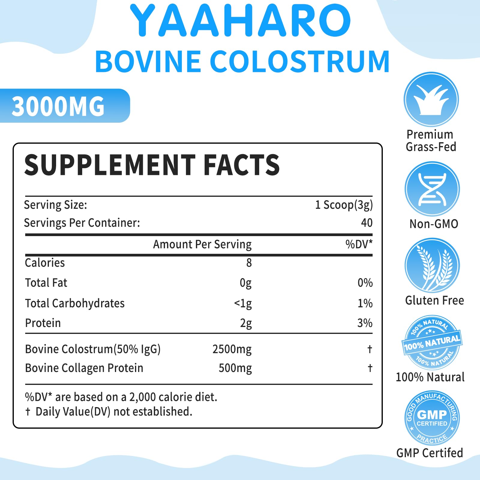 Close-up of YAAHARO label showing 50% IgG and collagen peptides
