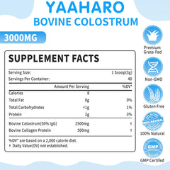 Close-up of YAAHARO label showing 50% IgG and collagen peptides