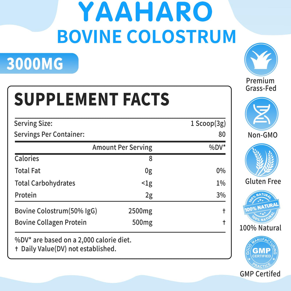 YAAHARO label closeup highlighting grass-fed origin and IgG