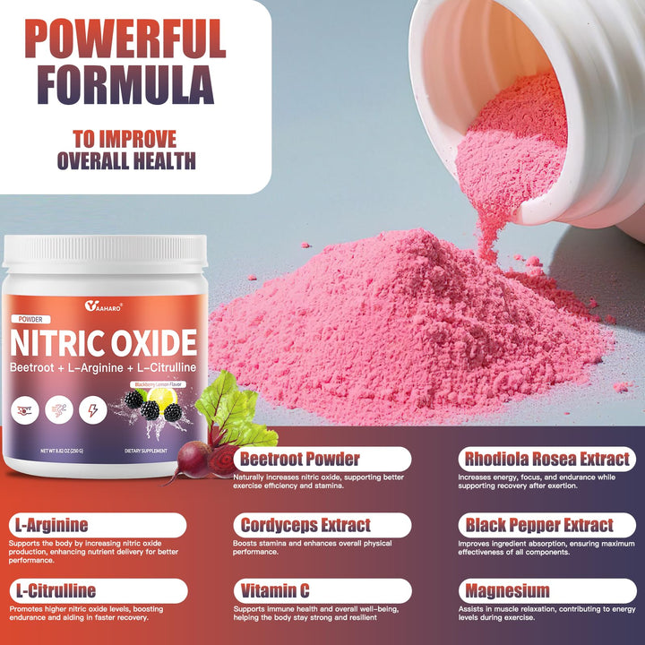Ingredient panel of YAAHARO Nitric Oxide supplement highlights core components