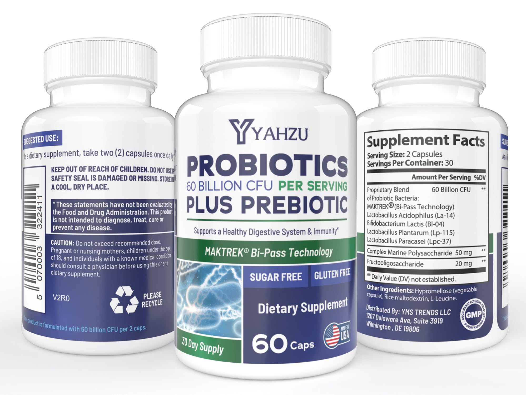 YAHZU Synbiotic capsules close-up demonstrate easy daily use for digestion support.